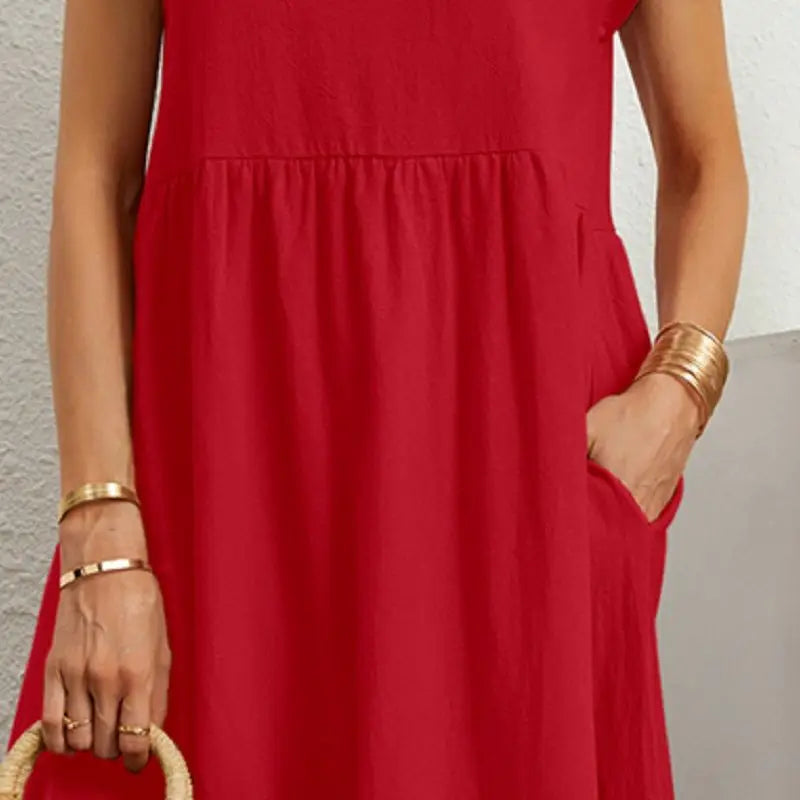 Women's Midi Dress Gathered Waist Casual