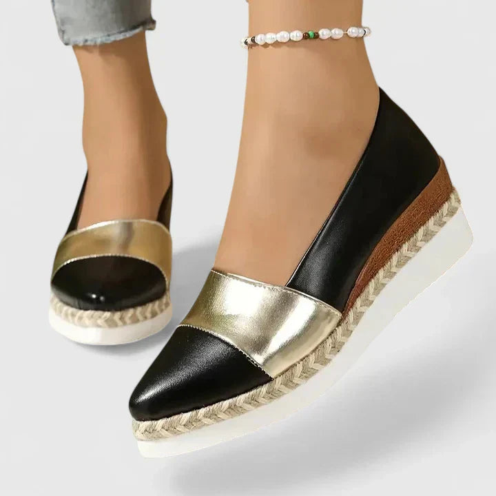 Women's Metallic Espadrille Loafers Platform Slip On Shoes