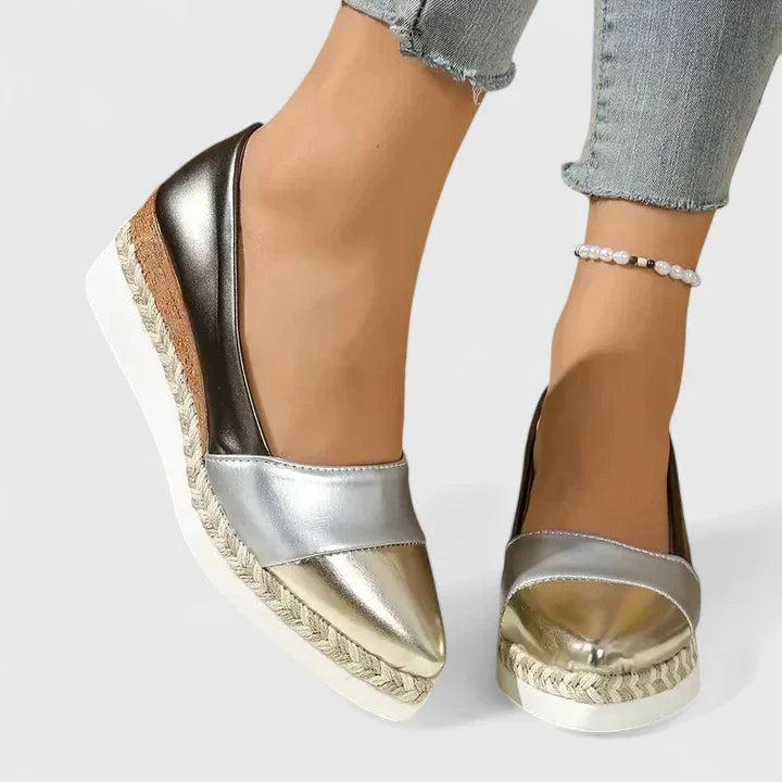 Women's Metallic Espadrille Loafers Platform Slip On Shoes - Vonnera