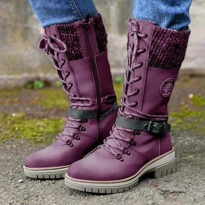 Women's Lace-Up Boots Side Zipper