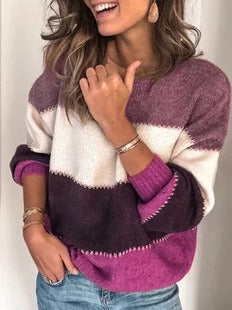 Women's Striped Pullover Sweater Cozy Knit Long Sleeve
