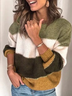 Women's Striped Pullover Sweater Cozy Knit Long Sleeve - Vonnera