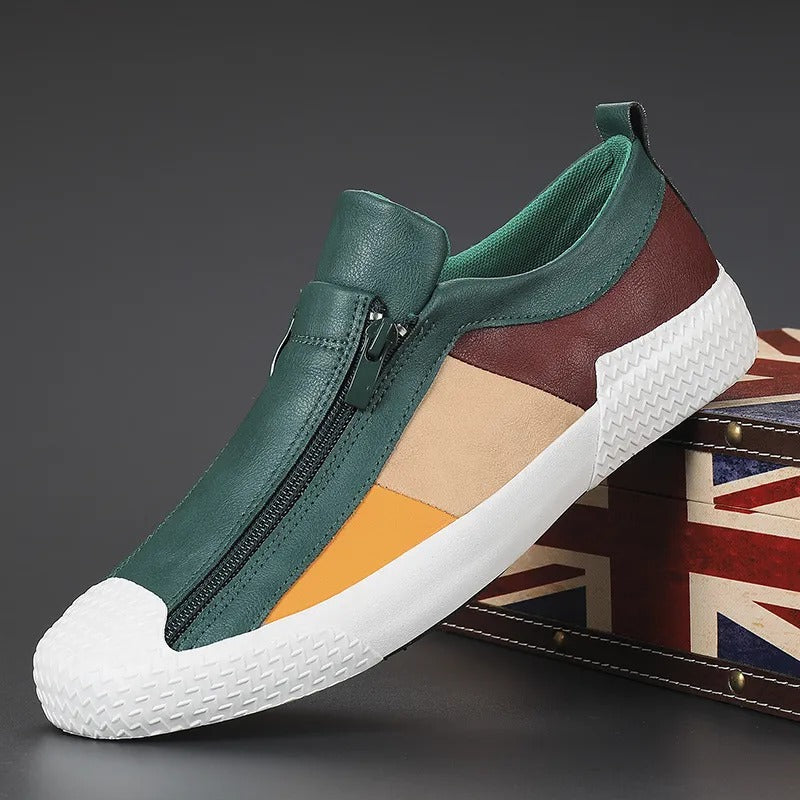 Men's Leather Sneakers Zip Black