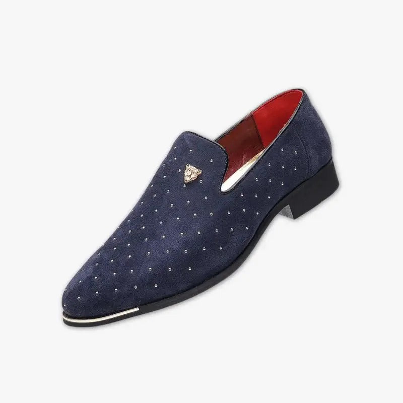 Men's Navy Suede Loafers Studded Detail - Vonnera