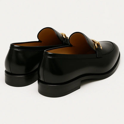 Men's Black Leather Horsebit Loafers
