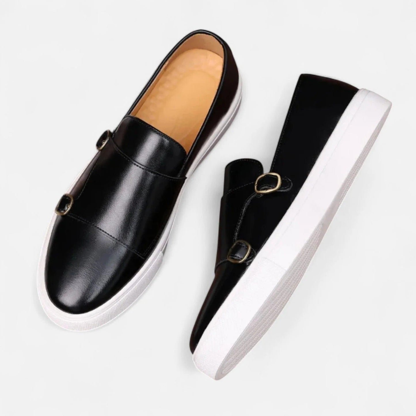 Men's Leather Double Monk Strap Loafers