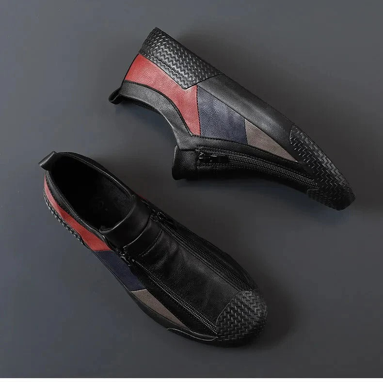 Men's Leather Sneakers Zip Black