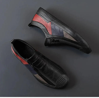 Men's Leather Sneakers Zip Black
