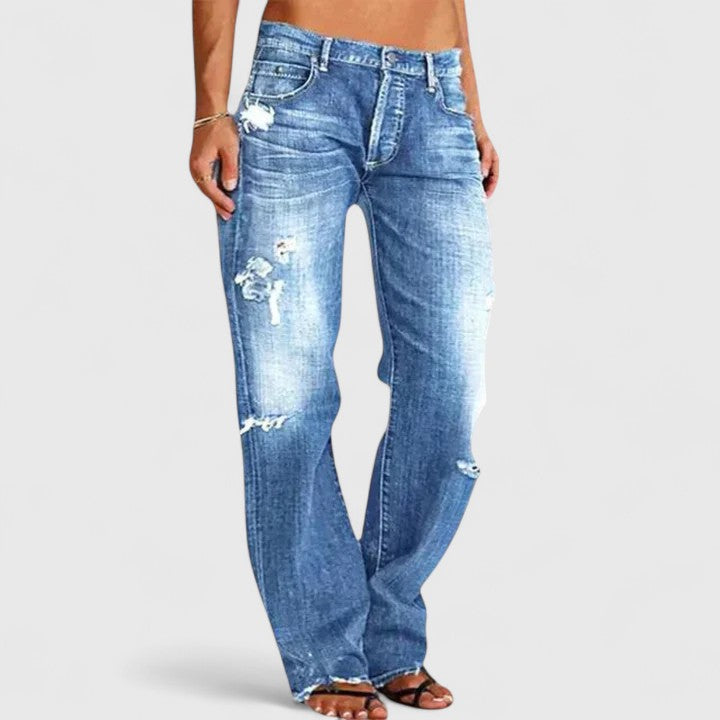 Women's Distressed Straight Leg Low Rise Jeans - Vonnera
