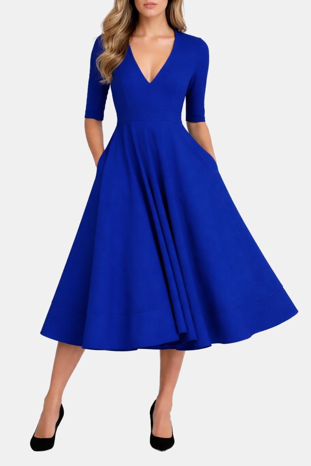 Image of Irene | Women's V-Neck A-Line Midi Dress
