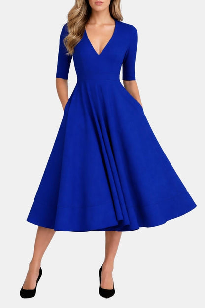 Image of Irene | Women's V-Neck A-Line Midi Dress