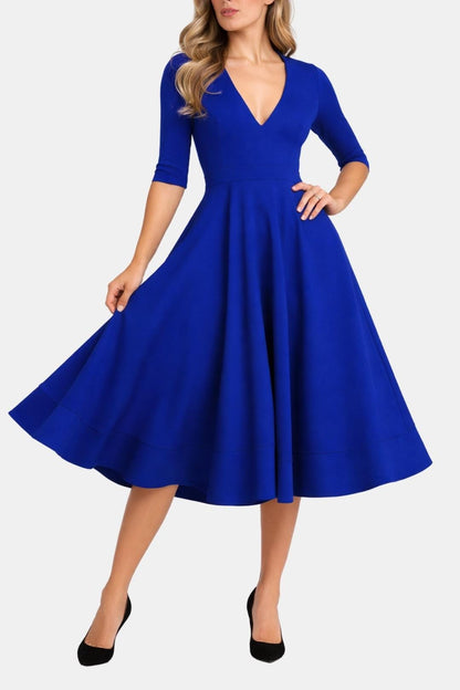 Irene Women's A-Line Midi Dress V-Neck - Vonnera