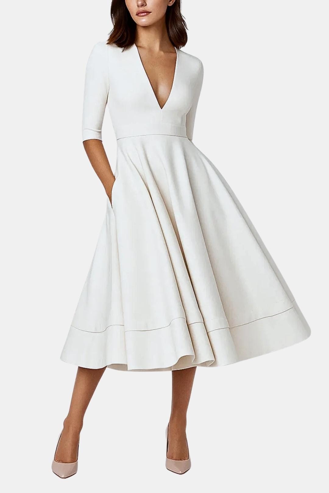 Image of Irene | Women's V-Neck A-Line Midi Dress