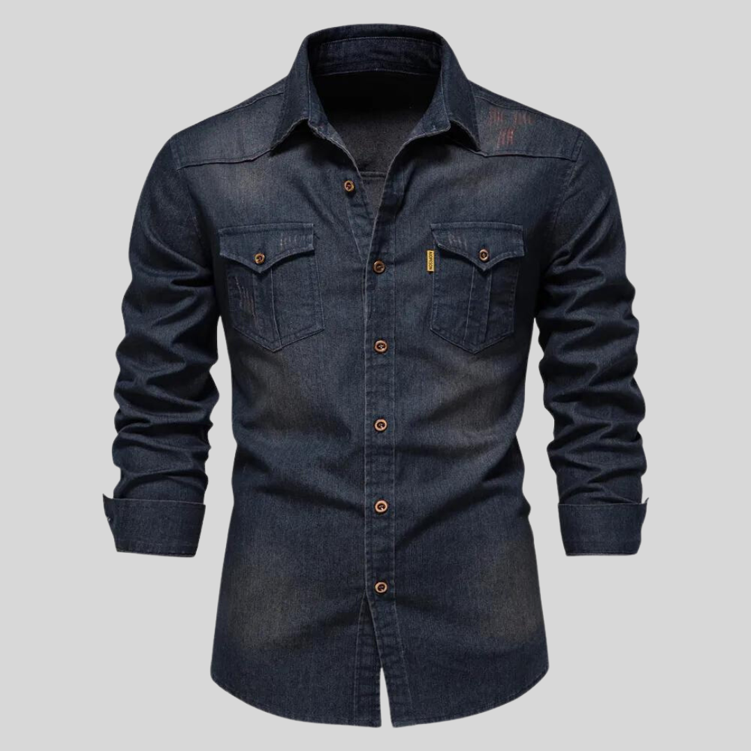 Men's Long-Sleeve Denim Shirt Blue - Vonnera
