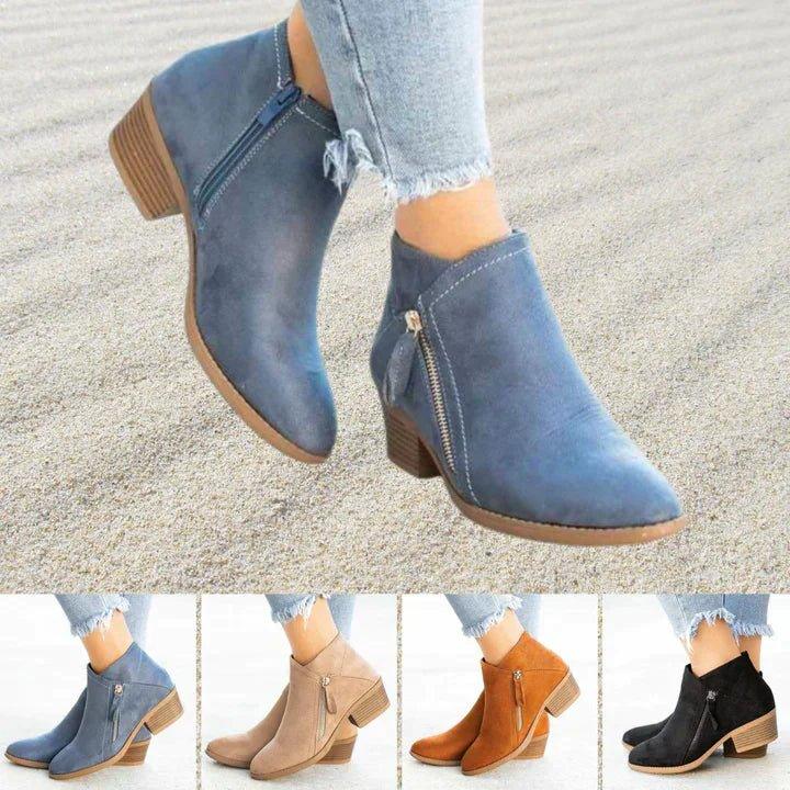 Women's Block Heel Ankle Boots Zip Closure