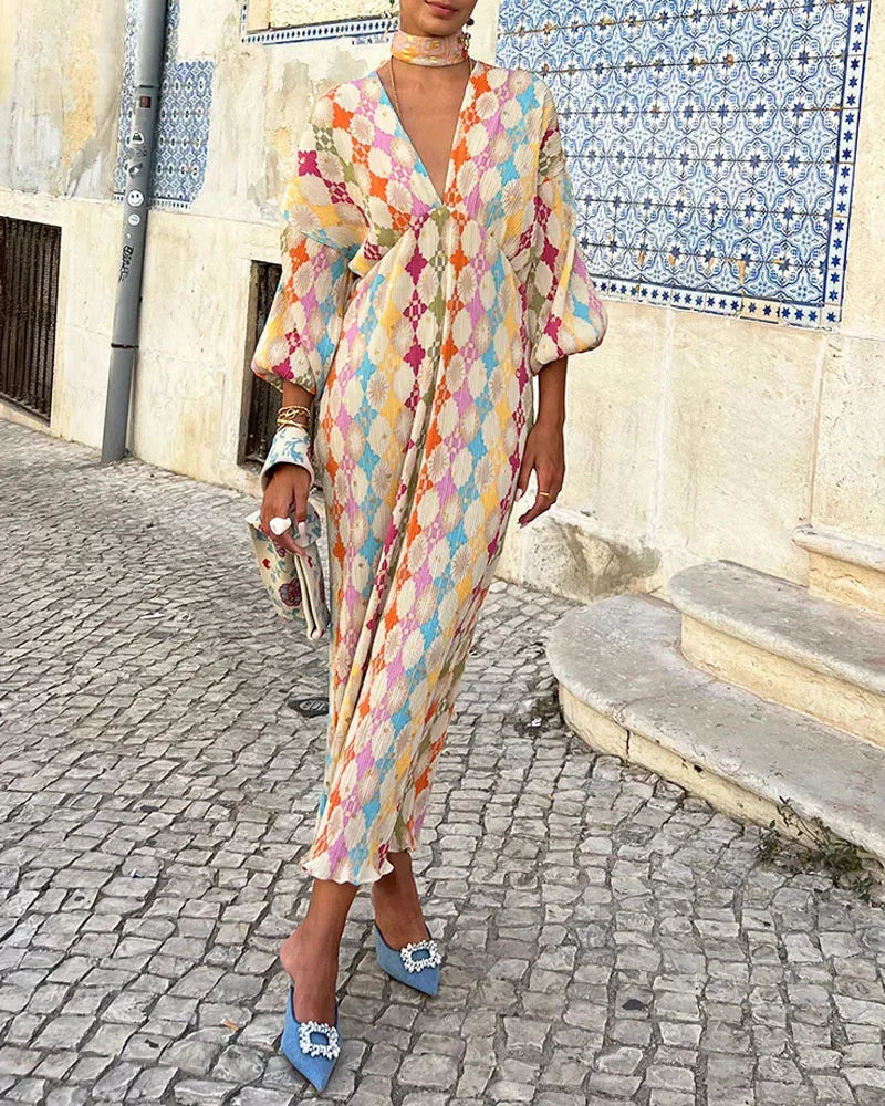Isamar – Pastel Geometric Kaftan Wrap Dress