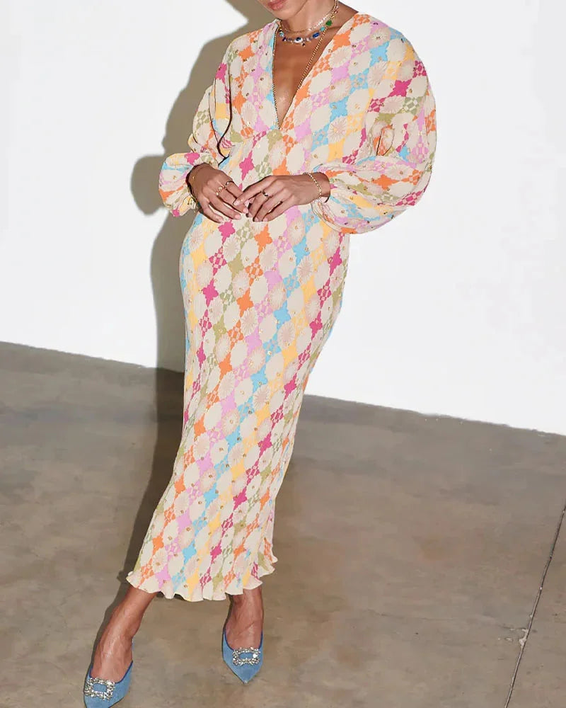 Isamar – Pastel Geometric Kaftan Wrap Dress