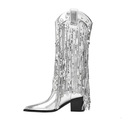Women's Fringe Cowboy Boots Knee High - Vonnera