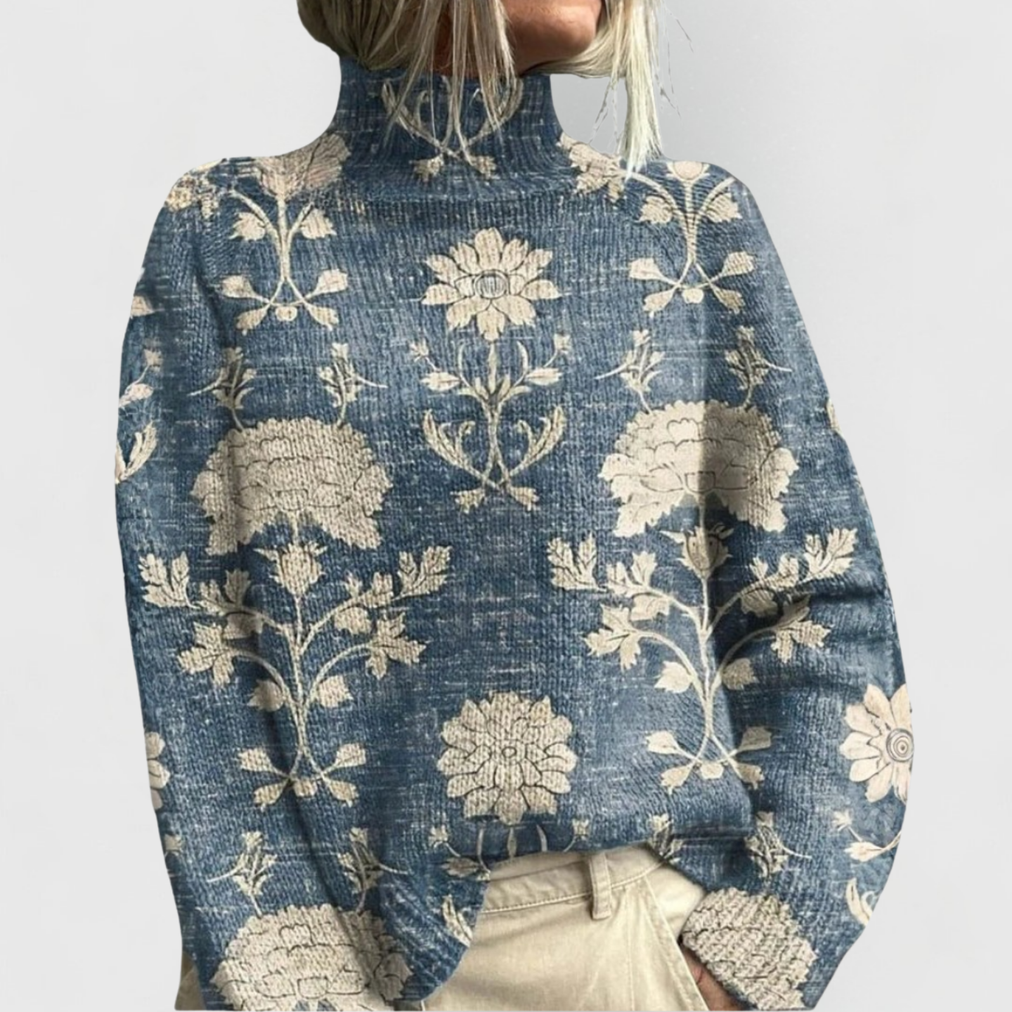 Women's Printed Turtleneck Jade Sweater - Vonnera