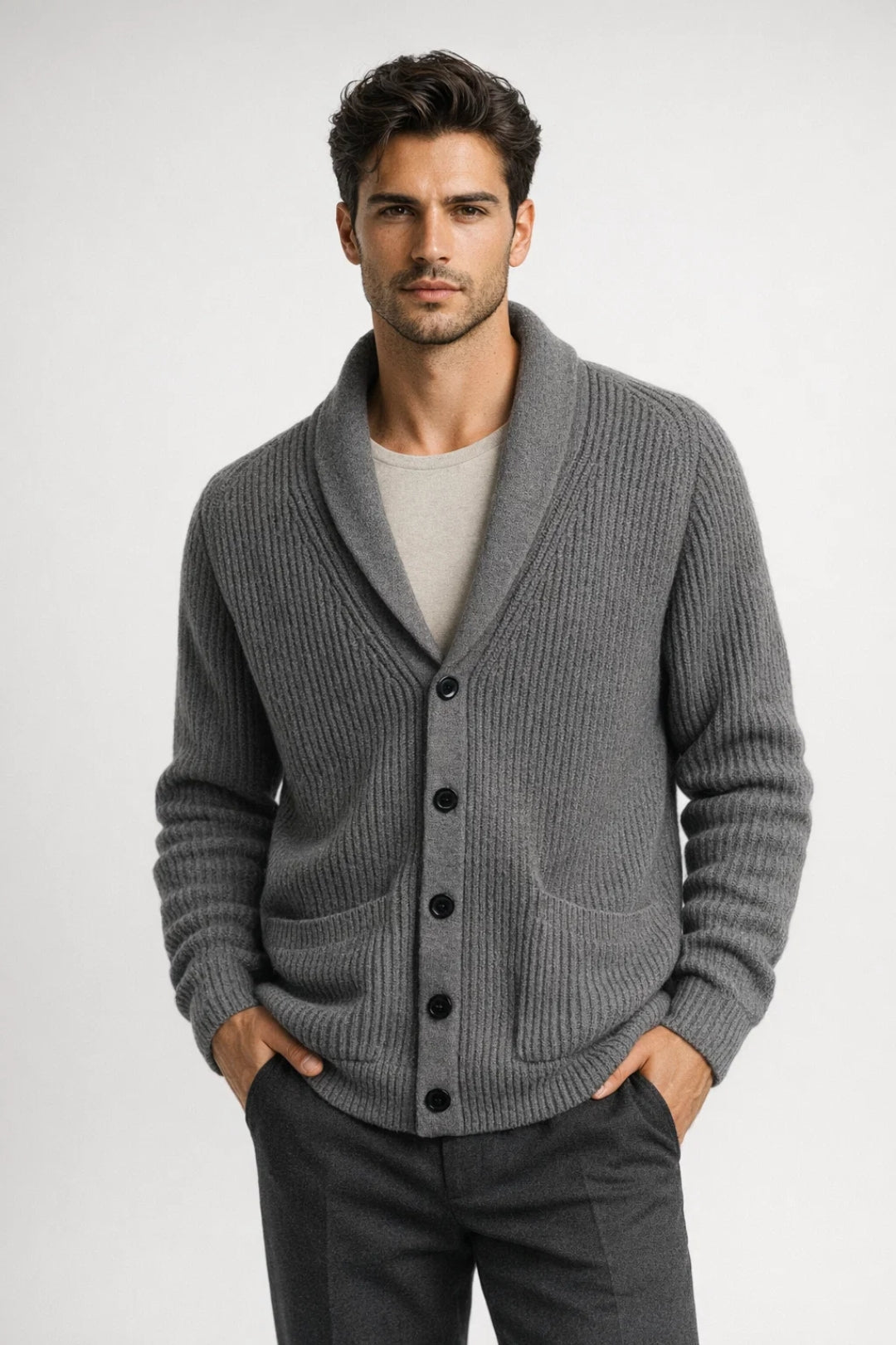 Men's Shawl Collar Cardigan Sweater - VibreMode
