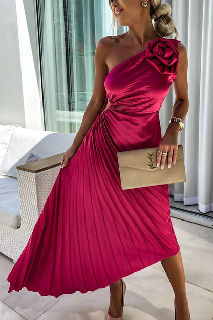 Women's Pleated One Shoulder Midi Dress - Vonnera