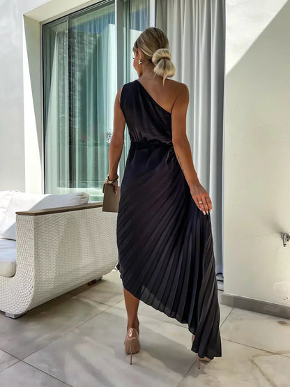 Image of Jamie | Women's One Shoulder Pleated Midi Dress