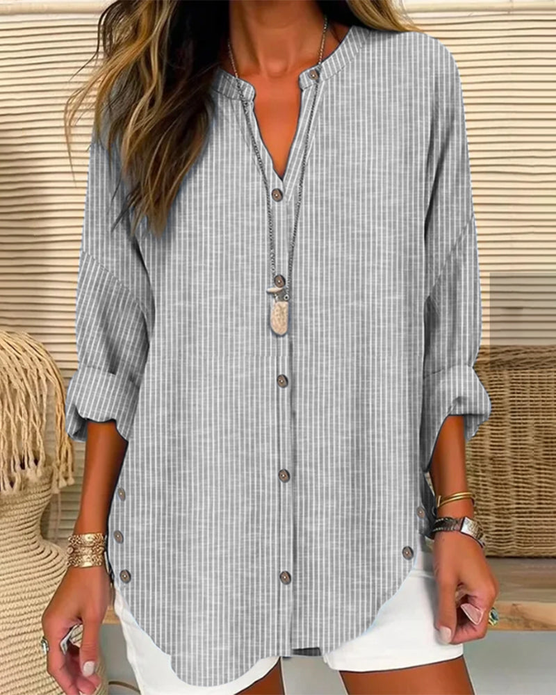 Image of Jane | Women's Button-Down Striped Blouse