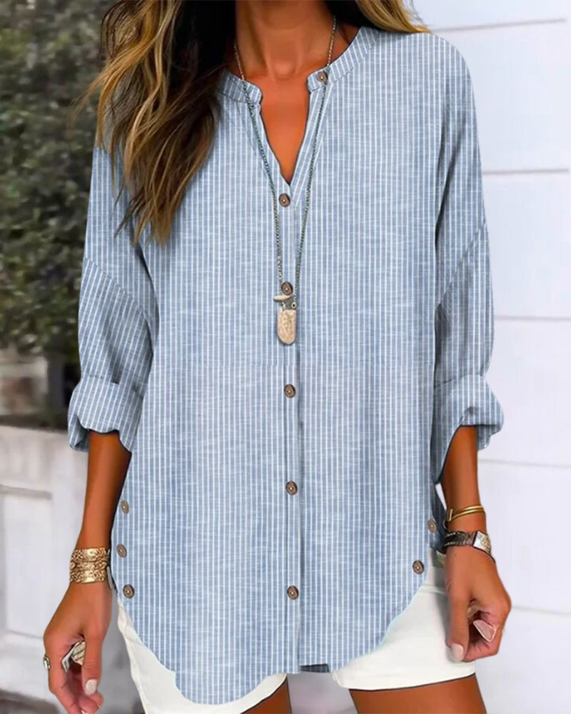 Image of Jane | Women's Button-Down Striped Blouse
