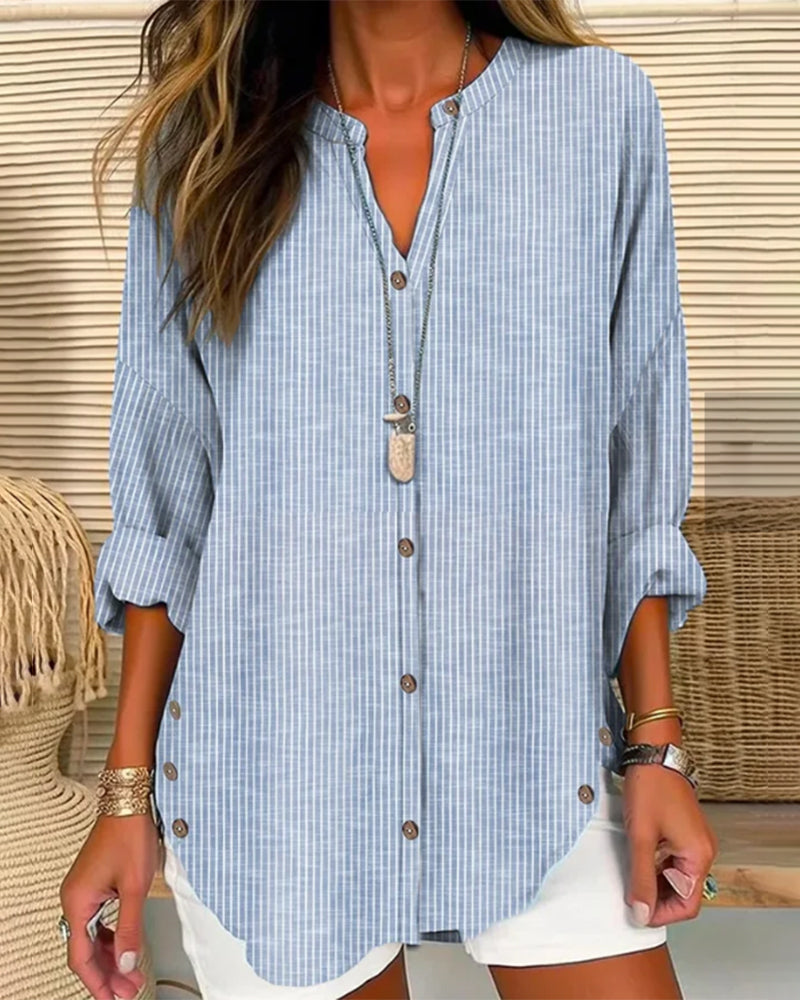 Women's Striped Button-Down Blouse - Vonnera