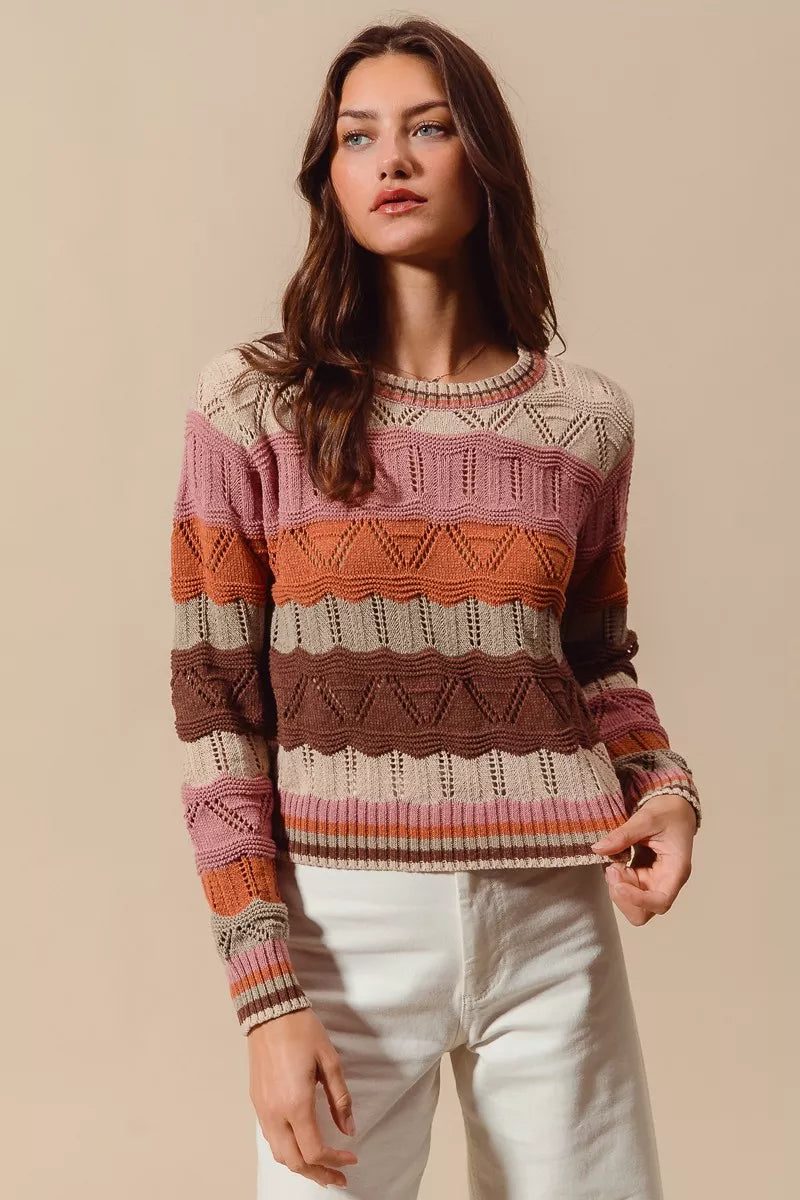 Women's Striped Long Sleeve Sweater - Vonnera