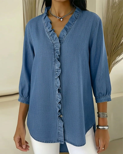 Women's Ruffle Button Down Blouse - Vonnera