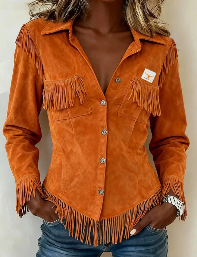 Women's Long Sleeve Fringe Blouse - Vonnera