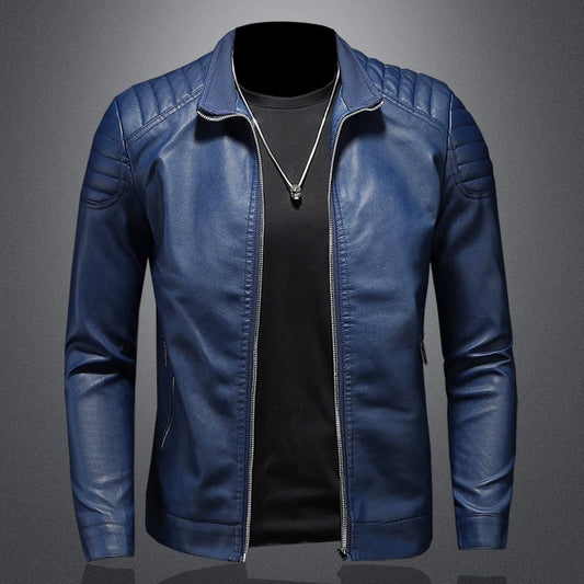 Men's Slim Fit Leather Biker Jacket - Vonnera