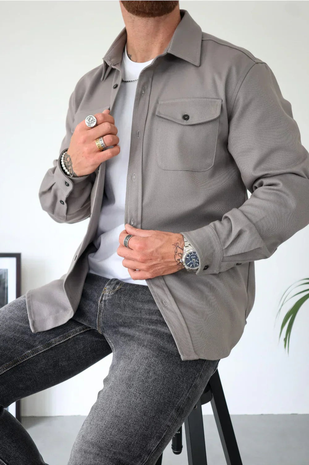 Men's Long Sleeve Button Down Shirt Jacket - Vonnera