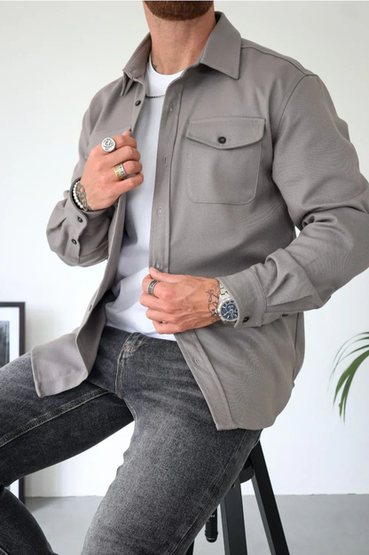 Men's Long Sleeve Button Down Shirt Jacket - Vonnera