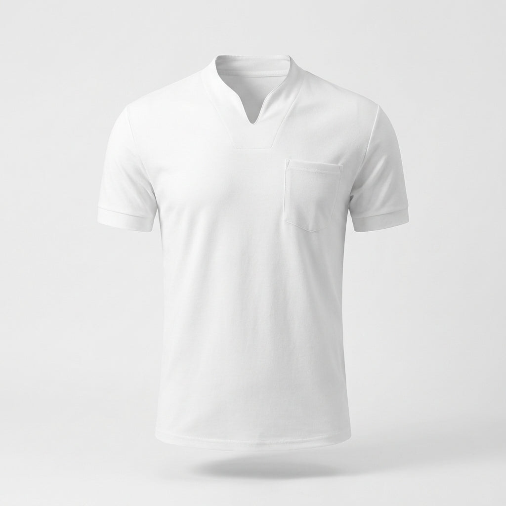 Men's Pocket T-Shirt Band Collar Cotton - Vonnera