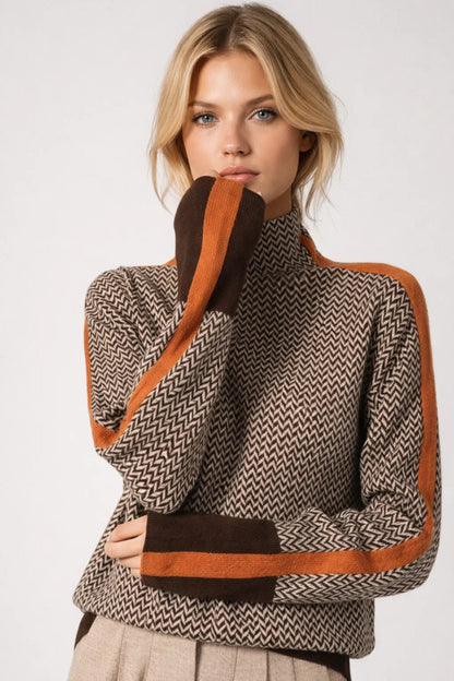 Women's Chevron Pattern Turtleneck Sweater - Vonnera