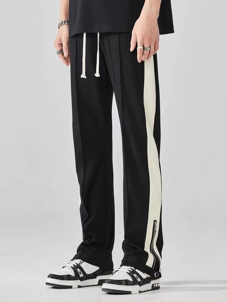 Men's Drawstring Pants Side Stripe Cotton Grey - Vonnera