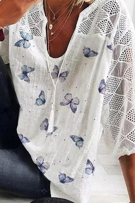 Women's Lace Blouse Butterfly Sleeve - Vonnera