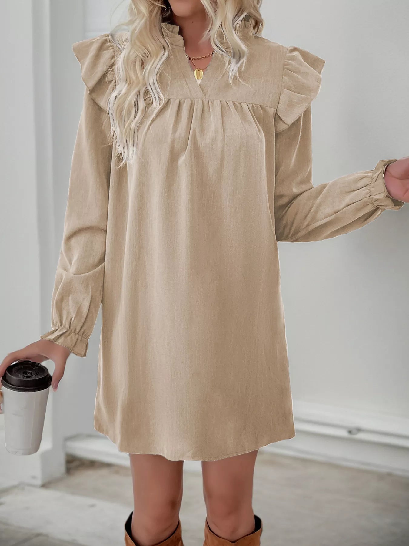 Women's Long Sleeve Ruffle Mini Dress - VibreMode