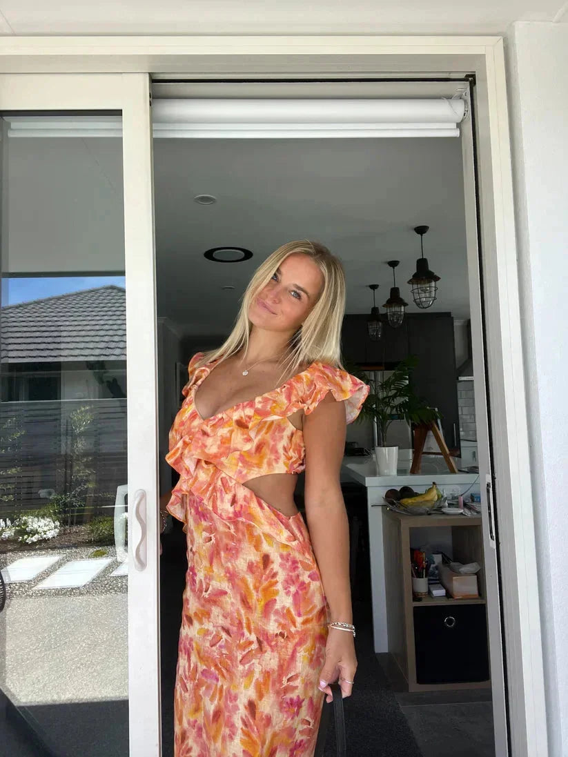 Women's Floral Maxi Dress V-Neck Ruffle