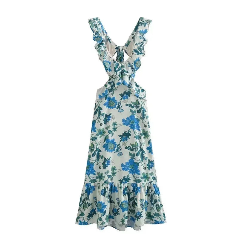 Women's Floral Maxi Dress V-Neck Ruffle - Vonnera