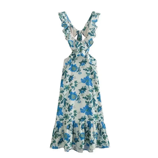 Women's Floral Maxi Dress V-Neck Ruffle - Vonnera