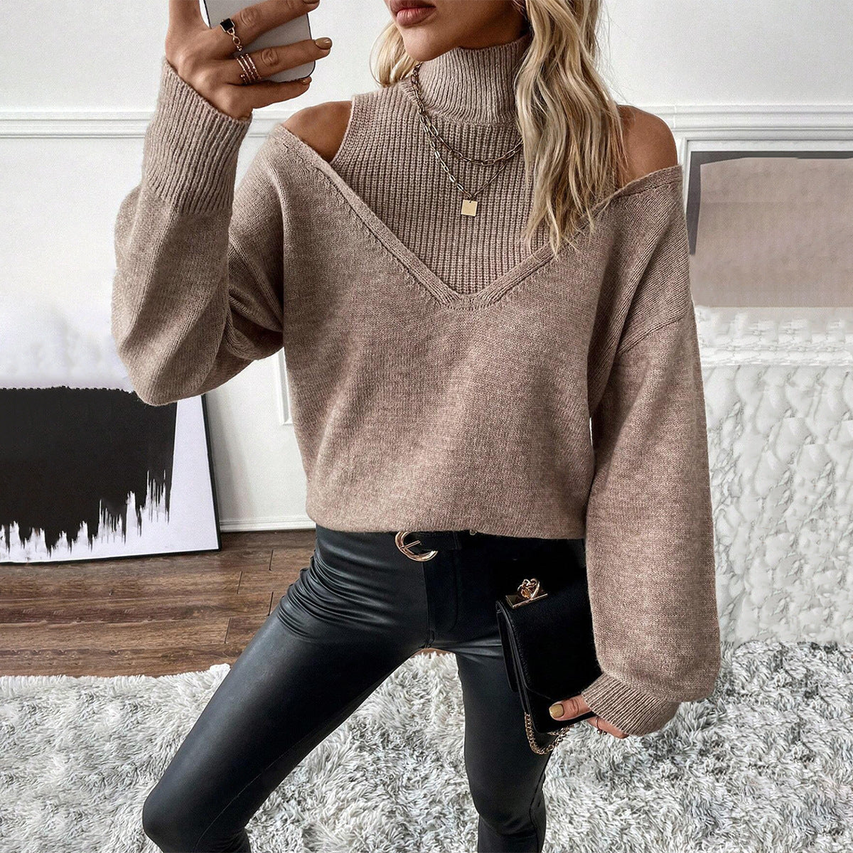 Women's Long Sleeve Cold Shoulder Sweater - Vonnera