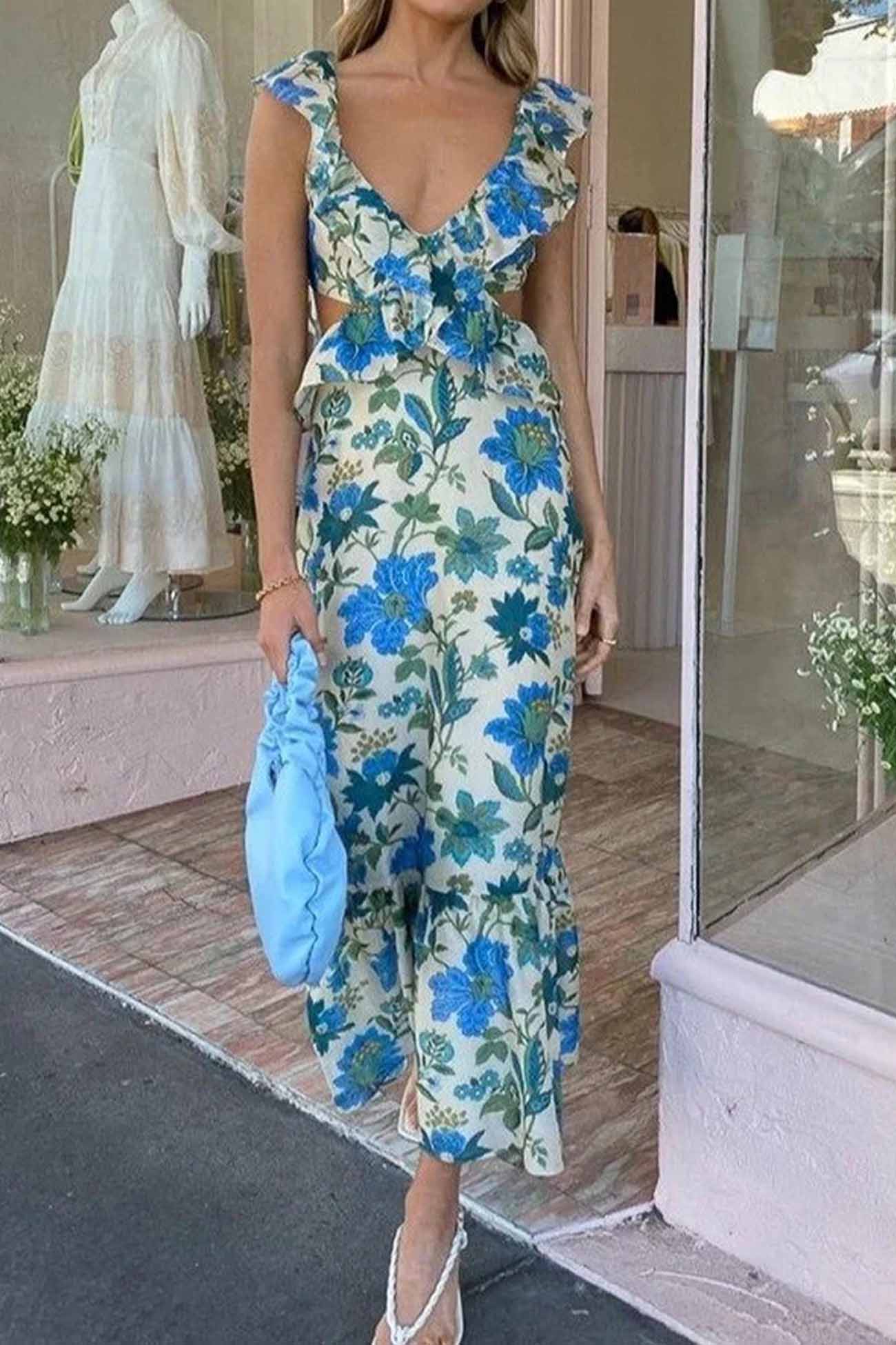 Image of Jocelyn | Women's Ruffle Cutout Maxi Dress