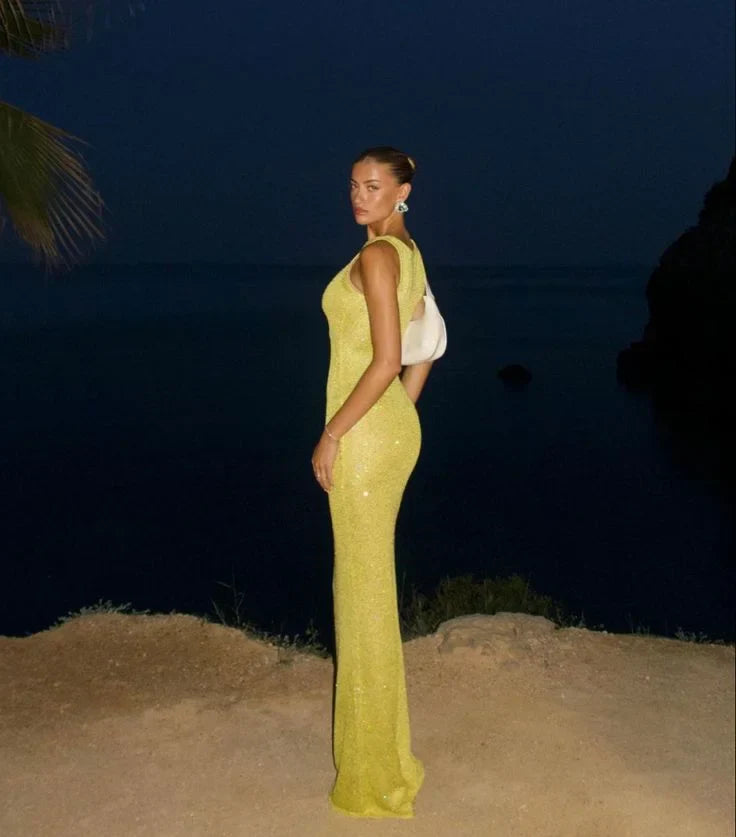 Women's Sparkling Maxi Dress Sleeveless Evening