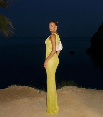 Women's Sparkling Maxi Dress Sleeveless Evening