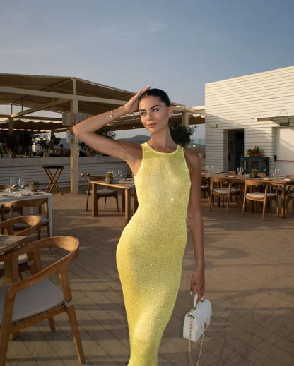 Women's Sparkling Maxi Dress Sleeveless Evening