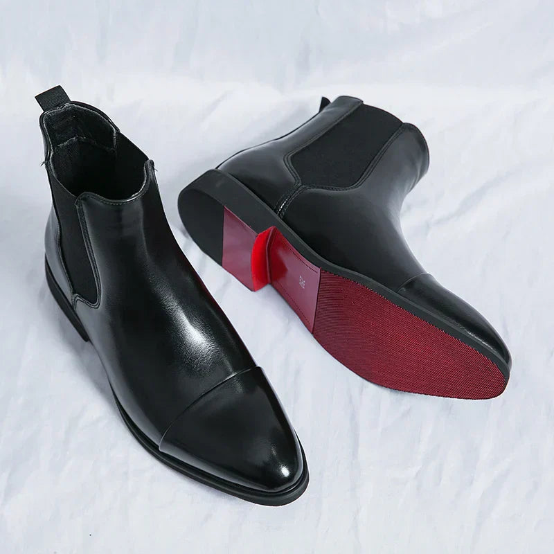 Men's Chelsea Boots Pull-On Leather Black - Vonnera