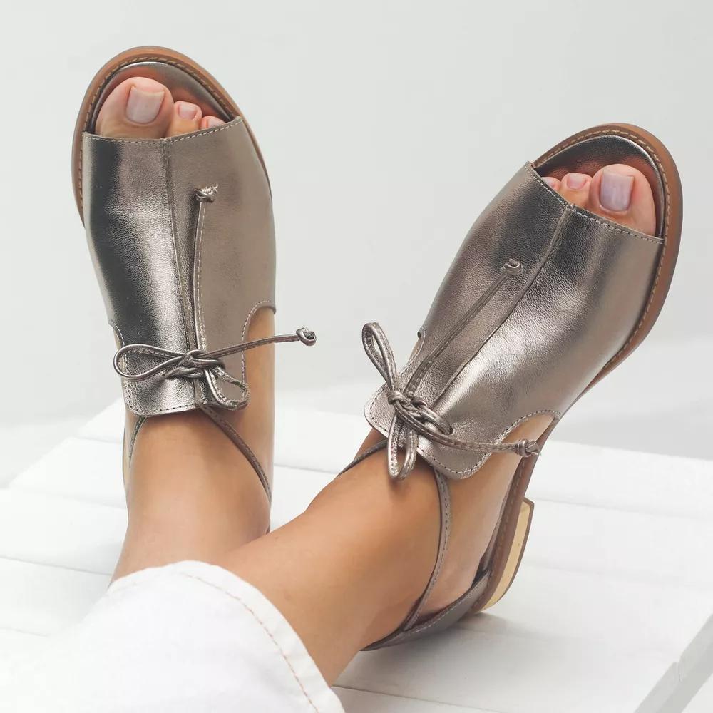 Women's Flat Sandals Metallic Bow Tie Strap Open Toe - Vonnera